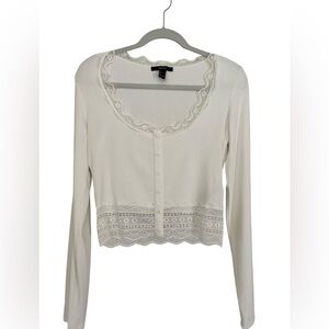 Forever 21 Women's Cropped Knit Lace Cardigan White Size Large